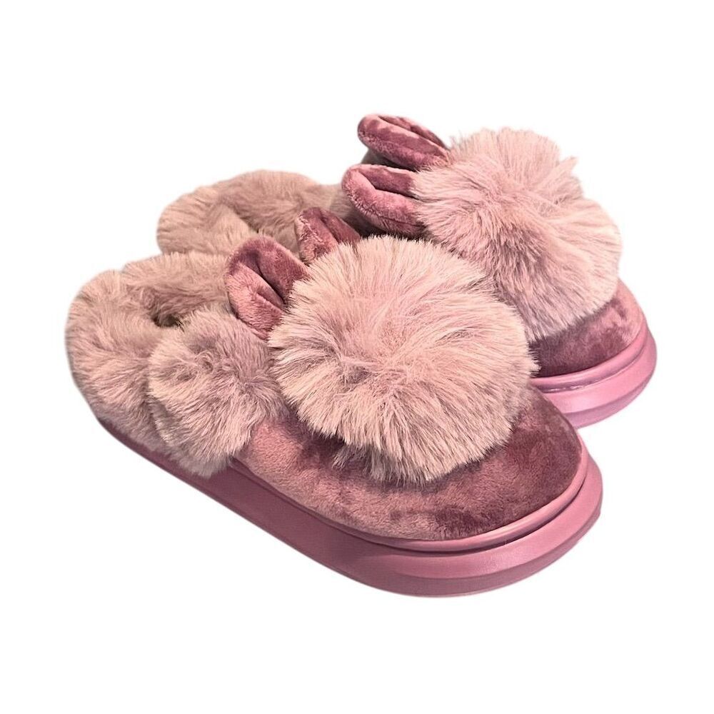 Women's Purple Rabbit Ears Plush Slippers Size 7 Soft Comfy Cozy Gift Bunny